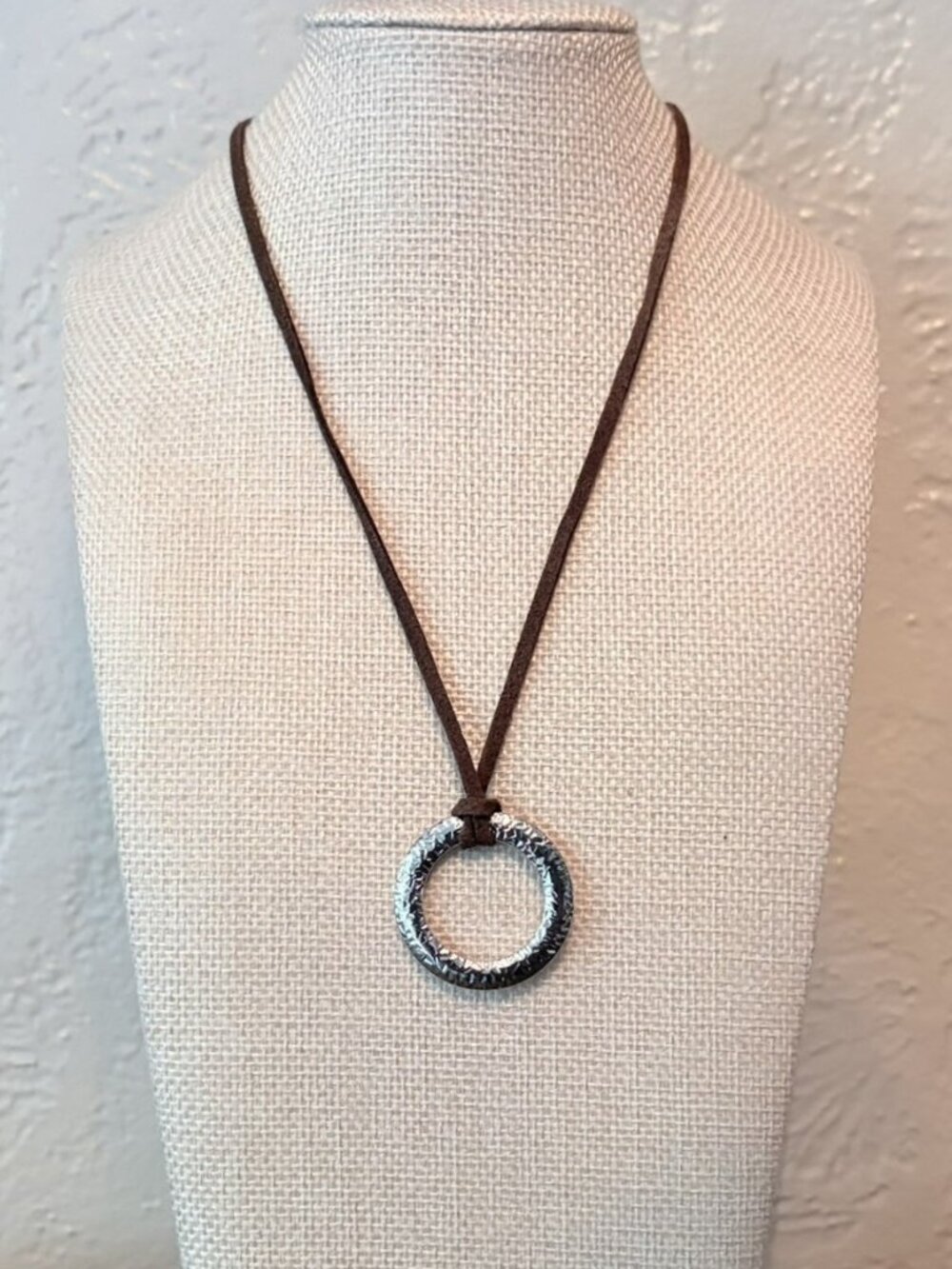 Gabriel & Co Sterling Silver Omega Pendant Adjustable Leather Cord Necklace NWT